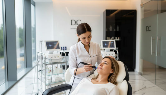 Dermatologist applying cosmetic treatment in modern clinic