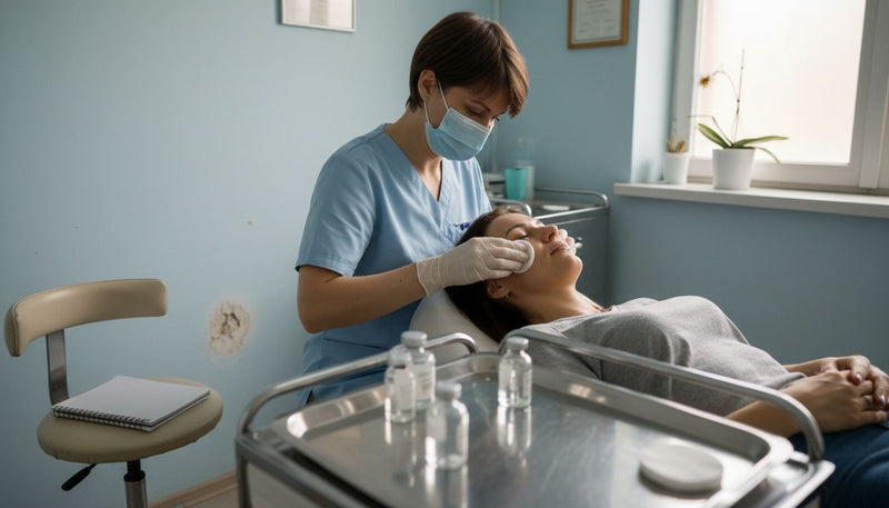 Clinician preparing patient for facial mezotherapy
