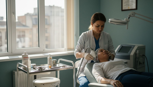 Medic dermatolog care realizează un tratament cu laser pentru îmbunătățirea aspectului pielii