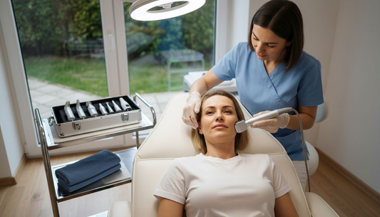 Ședință de tratament facial cu ultrasunete realizată într-un cabinet specializat