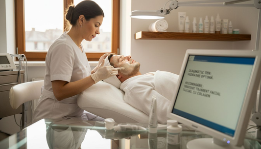 Un bărbat se bucură de un tratament facial într-o clinică de înfrumusețare.