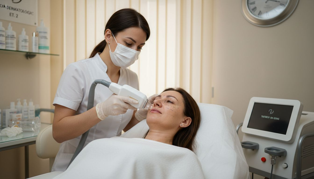 Un specialist efectuează un tratament cu laser pentru ten.