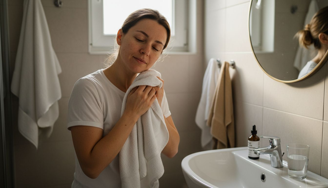 Femeie care își răsfață tenul după o procedură cosmetică