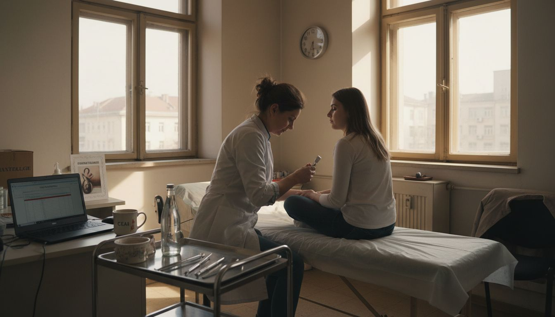 Dermatologul examinează pacientul pentru a preveni apariția problemelor de piele.