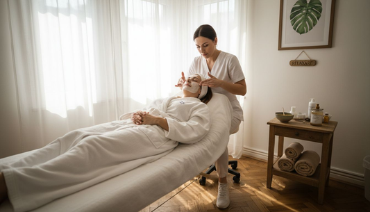 O femeie se bucură de un tratament facial relaxant la spa, lăsând grijile deoparte și răsfățându-se cu momente de liniște și îngrijire.