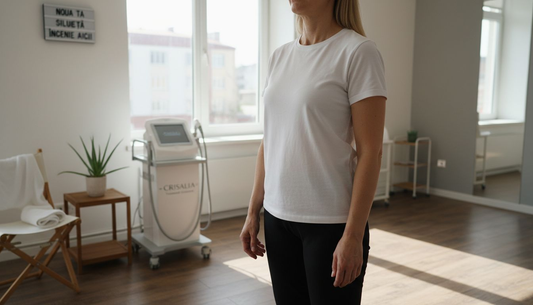O femeie aflată la o ședință de remodelare corporală într-un studio specializat