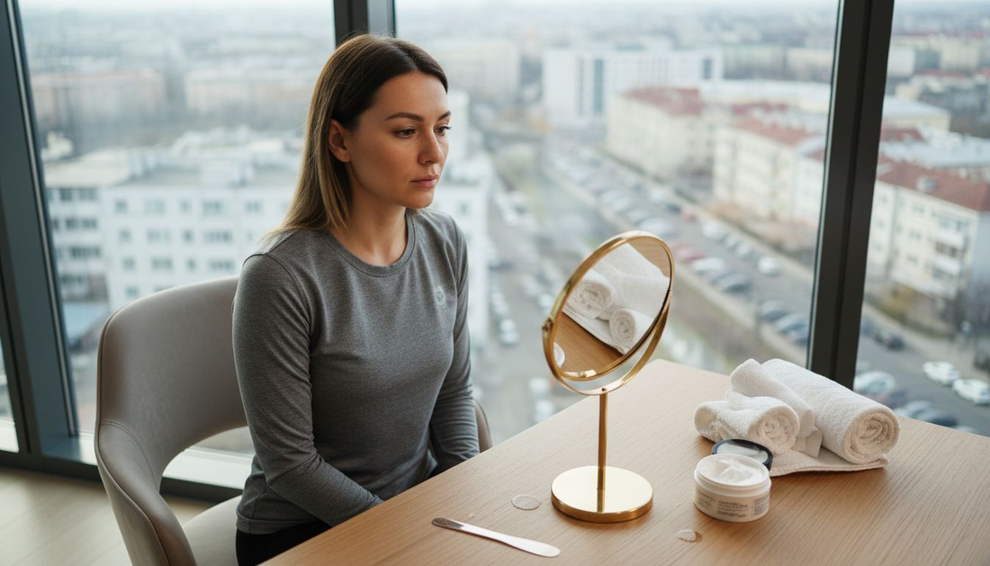 O femeie se pregătește pentru tratamentul facial într-un salon de înfrumusețare.