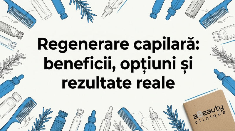 Ramă decorativă desenată manual, cu elemente specifice îngrijirii părului și spațiu clar pentru titlu.