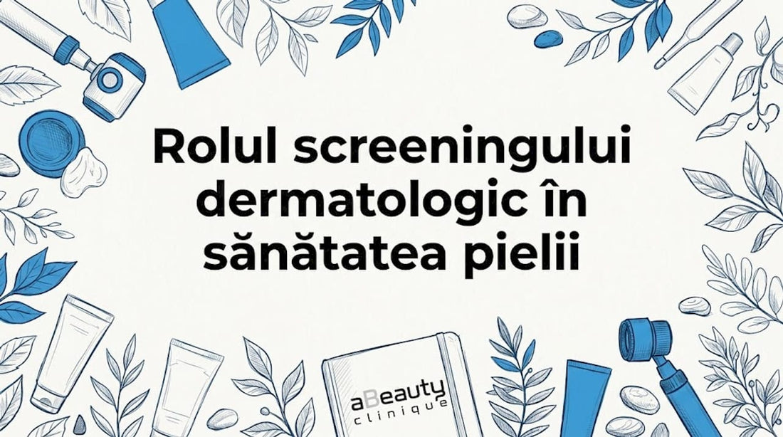 Cardul de titlu al blogului încadrat de instrumente dermatologice elegante și plante decorative