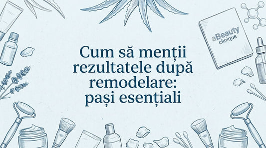 Cartonaș de titlu cu ilustrații desenate de mână ale unor instrumente de înfrumusețare și spațiu liber în mijloc