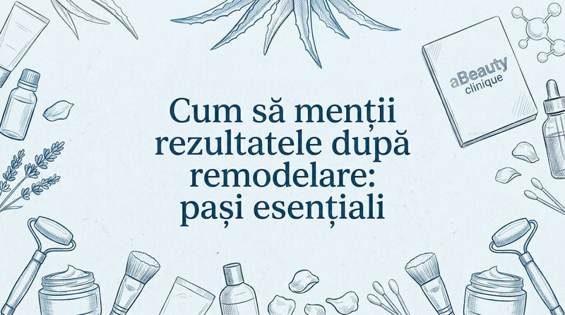 Cartonaș de titlu cu ilustrații desenate de mână ale unor instrumente de înfrumusețare și spațiu liber în mijloc