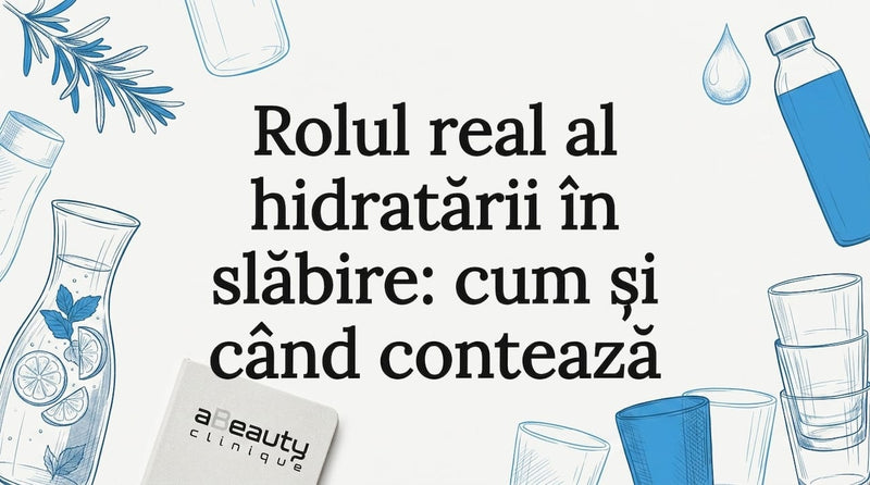 Cadru de titlu cu apă, felii de lămâie și obiecte din sticlă
