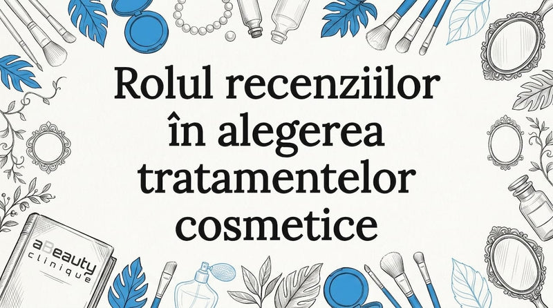 Un titlu elegant, pus în valoare de ilustrații cu diverse produse de machiaj în jurul său