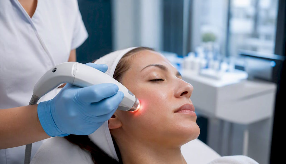 Prim-plan cu procedura de rejuvenare facială în desfășurare
