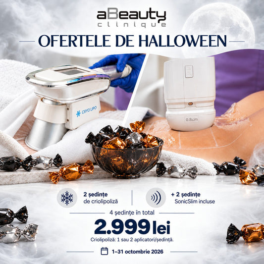Ofertele de Halloween: 2 ședințe de criolipoliză și 2 ședințe SonicSlim, 4 ședințe în total, 2.999 lei, până pe 31 octombrie 2026