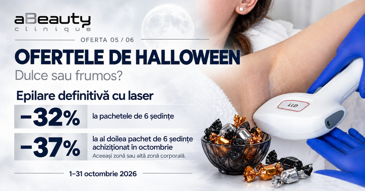 Ofertele de Halloween: epilare definitivă cu laser, 32% la pachetul de 6 ședințe și 37% la al doilea pachet, cumpărat în clinică, până pe 31 octombrie 2026