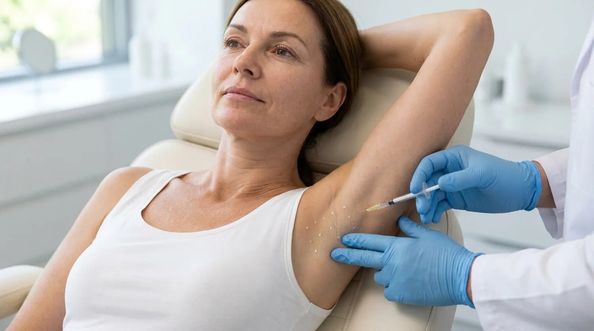 Medicul face injecții superficiale în zona axilei, pentru transpirația excesivă