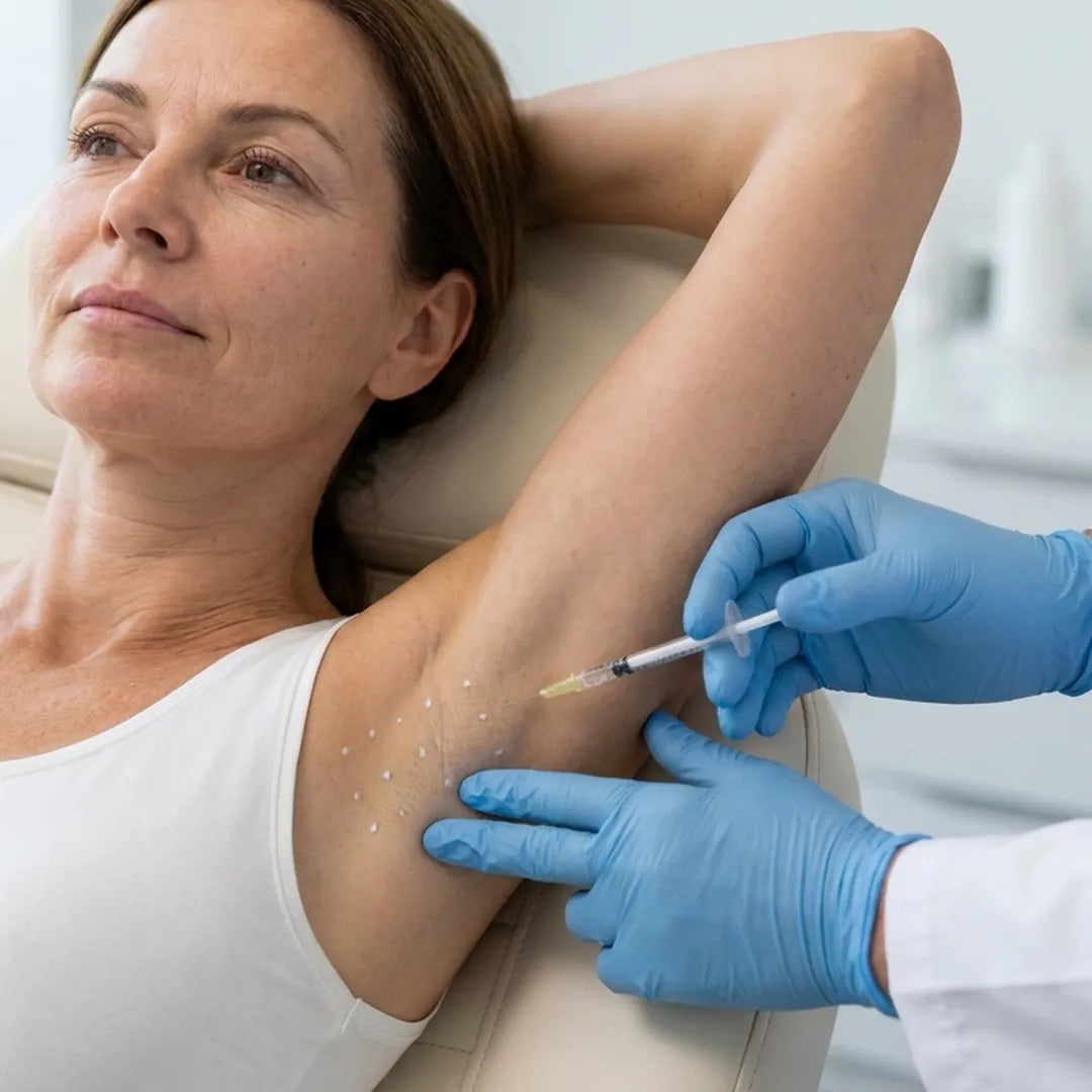 Medicul face injecții superficiale în zona axilei, pentru transpirația excesivă