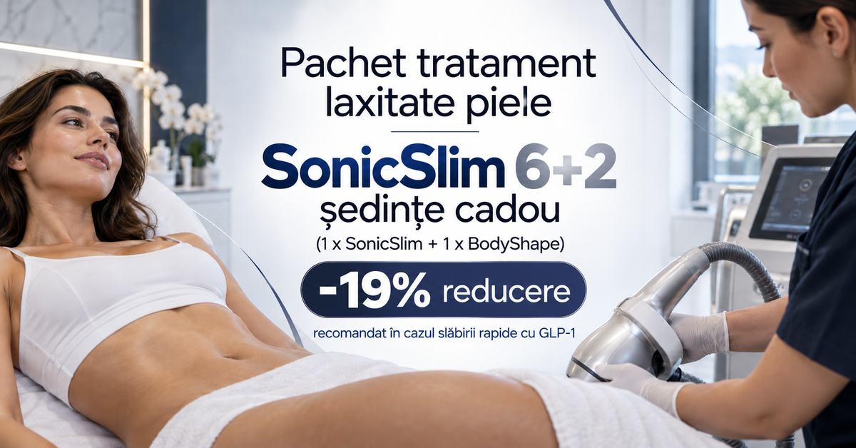 Pachet pentru laxitatea pielii: SonicSlim, 6 ședințe cu 2 ședințe cadou, una SonicSlim și una BodyShape, cu 19% reducere